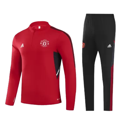 New Manchester United 1/4 Zip Tracksuit 2022/23 Red - camisetasdefutbol