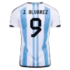 J. ALVAREZ #9 New Argentina Three Stars Jersey 2022 Home Soccer Shirt - camisetasdefutbol